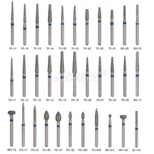100Pcs 100Types Dental Diamond Burs Round Head FO EX TR For High Speed Handpiece