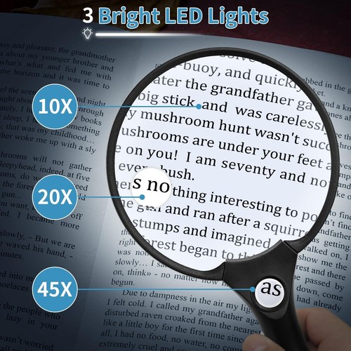 Large Magnifying Glass with Light 10X 20X 45X Illuminated Handheld Magnifier - Picture 2 of 7