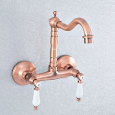 Antique Red Copper Wall Mounted Swivel Spout Bathroom Vessel Sink Tap Faucet