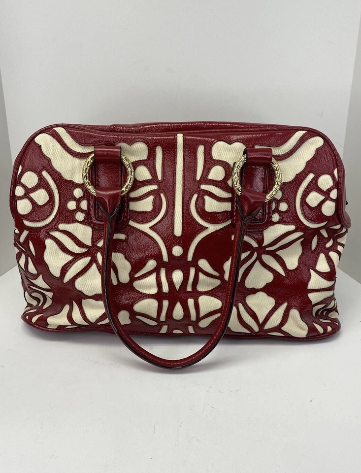 Cartera grande Antonio Melani roja oscura y marfil con doble asa - Usada en Excelente Condición Foto 3 de 4