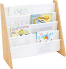 4-Tier Kids Bookshelf, Natural Wood/White - Premium Book Shelf for Kids Rooms wi