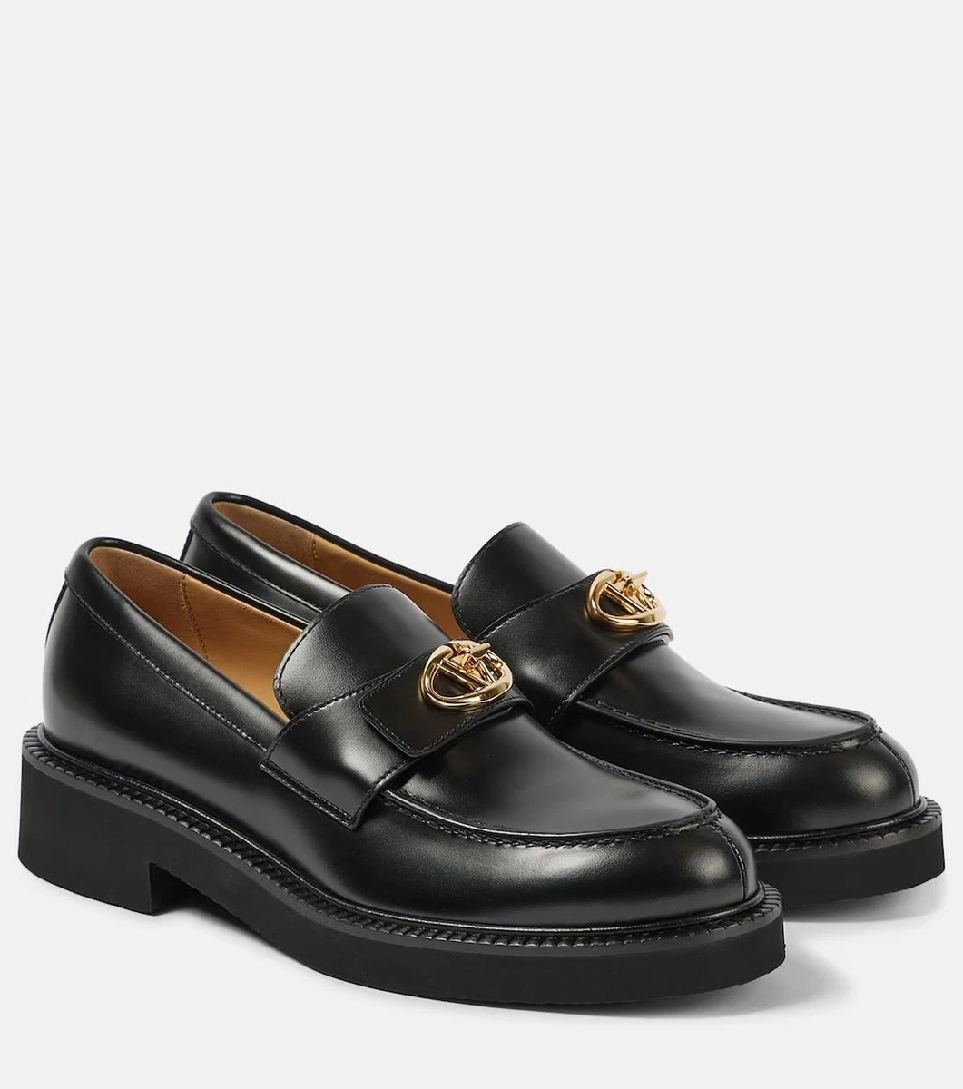 Valentino woMen\'s Black Loafers with Gold Logo genuine leather size 37 VALENTINO Loafers for Women for sale | eBay main image 3