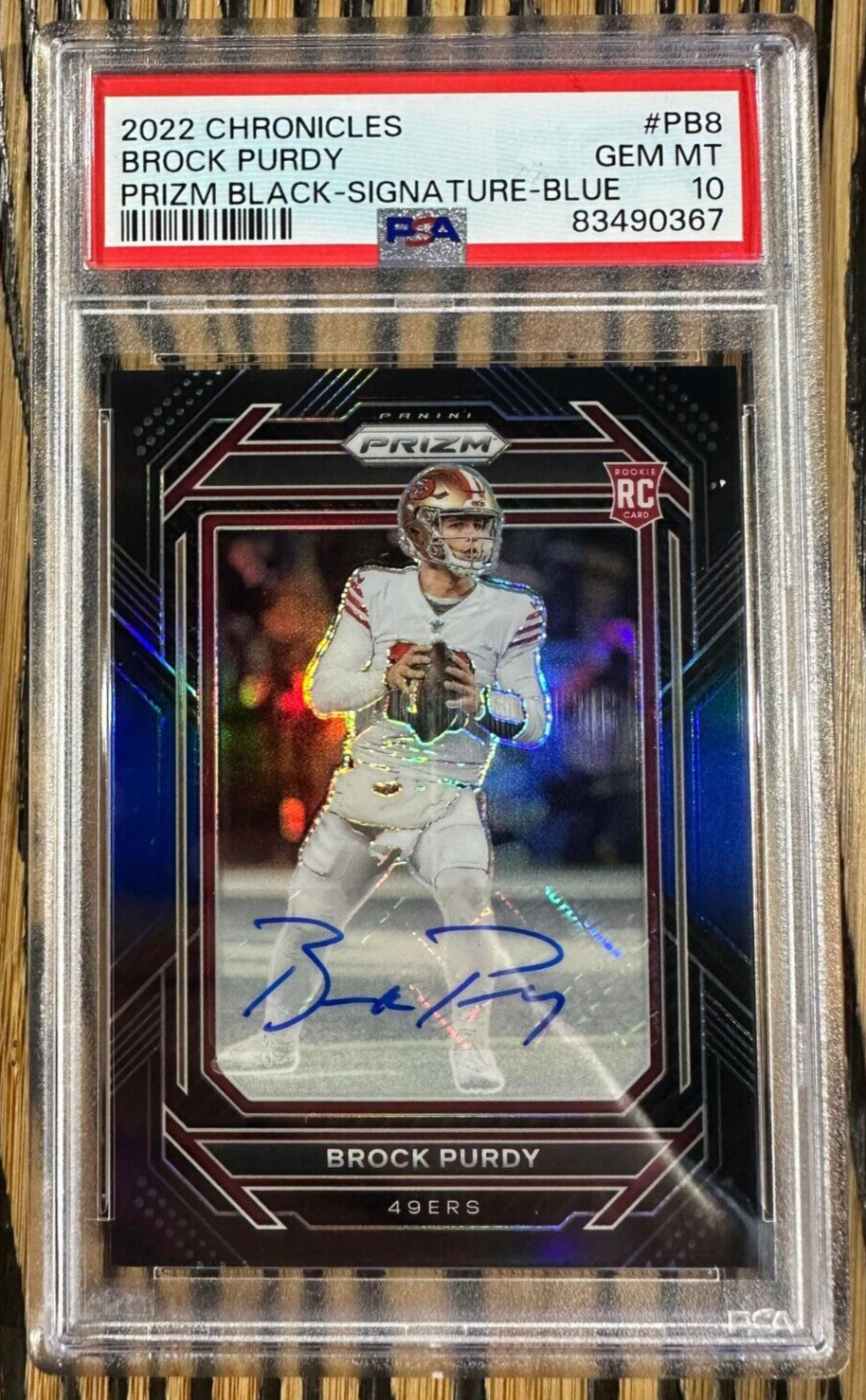 Brock Purdy Panini Chronicles Prizm Black #PB8 Signature-Blue