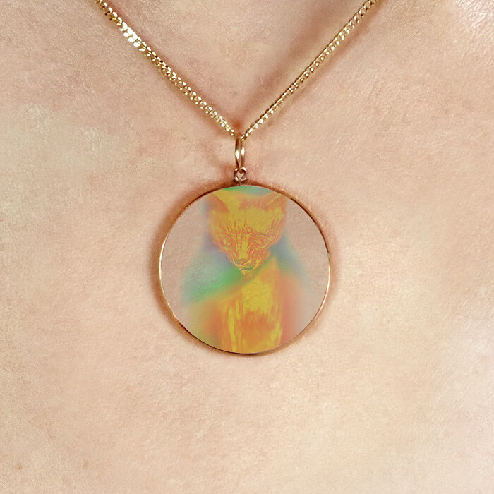 9ct Gold Hologram Pendant - Kitten Cat (Small) + 20"" Chain