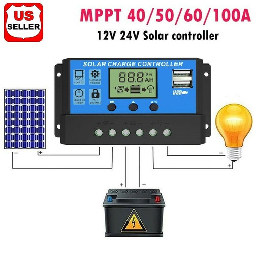 Mppt Solar Panel Regulator Charge Controller Auto Focus Tracking 30 100a 12v 24v Ebay