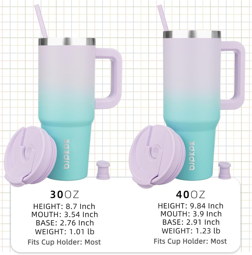 40oz Insulated Stainless Steel Tumbler with Handle, Lid, and Straps