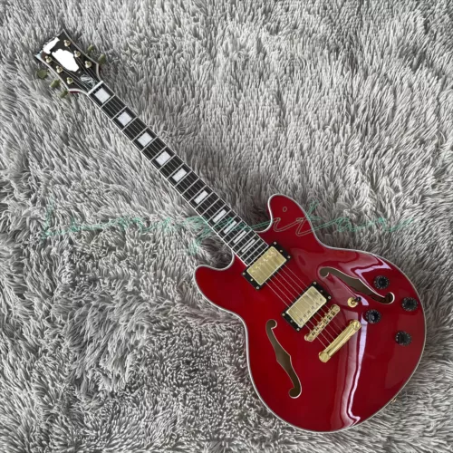 339 Red Electric Guitar Flame Maple Top HH Pickups Gold Hardware Mahogany Body