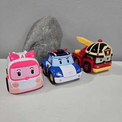 Robocar POLI Plastic REV and GO Lot Of 3 Cars
