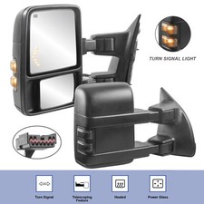 Pair Tow Mirrors For 1999-07 Ford F250 F350 F450 F550 Smoke Signal Power Heated