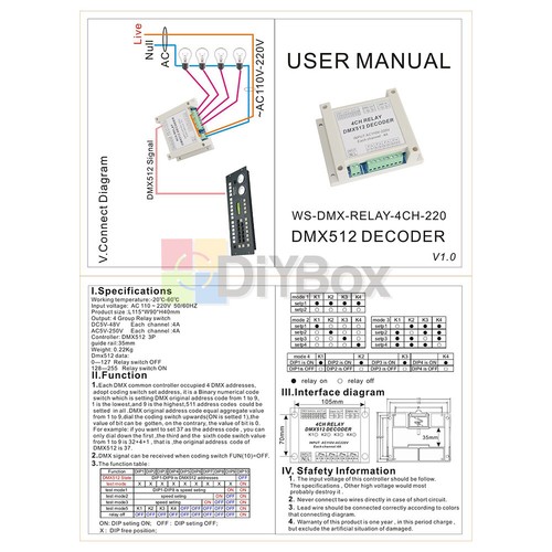 AC110-220V 4 Kanal DMX512 Relaisschalter DMX Relais Controller mit Etui Neu - Bild 5 von 8