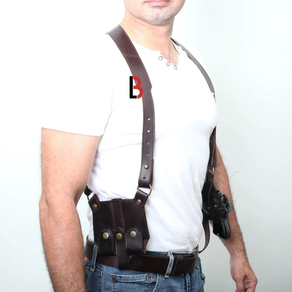 Handmade, Universal, Leather Shoulder Concealed Holster Horizontal & Double Mag - Image 2 of 4