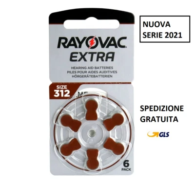 120 pile apparecchi acustici RAYOVAC EXTRA 312 marroni PR41 NO MERCURIO