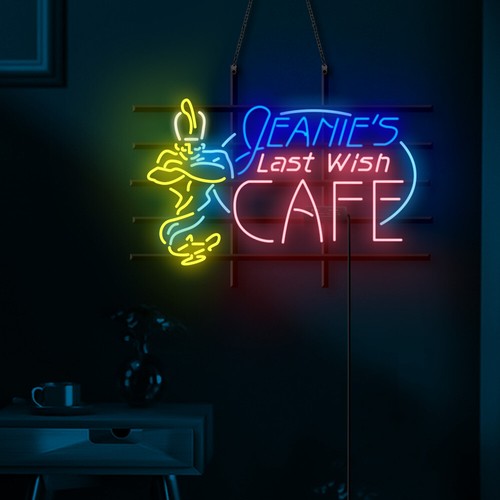 24"x20"Geanie's Last Wish Cafe Neon Sign Light Coffee Shop Wall Decor Nightlight - Picture 2 of 2