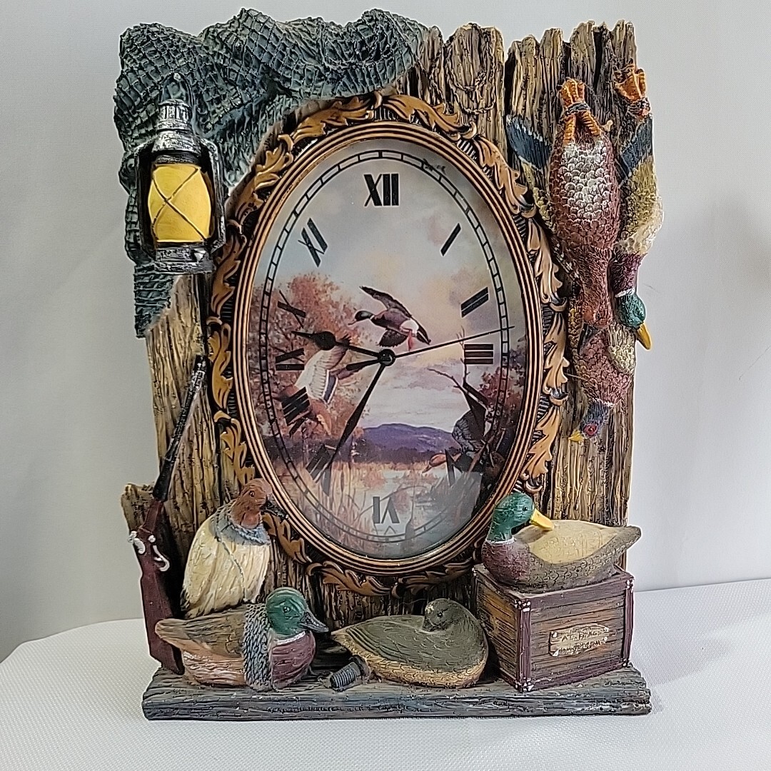 Mallard Duck Desk or Mantel Clock, 14in. tall x 11in. Works Tested