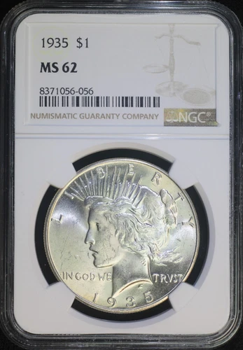 1935 P Peace Silver Dollar NGC MS62 Brilliant Uncirculated Better Date Coin
