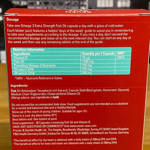 🟢 Seven Seas Omega-3 Extra Strength 1250 mg Fish Oil Vitamin D 30 Capsules Pack - Picture 10 of 21