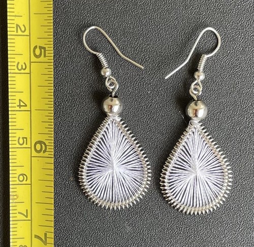 White Dream Catcher Silk Thread Necklace Earrings Set Peruvian Handmade Peru - Picture 6 of 10