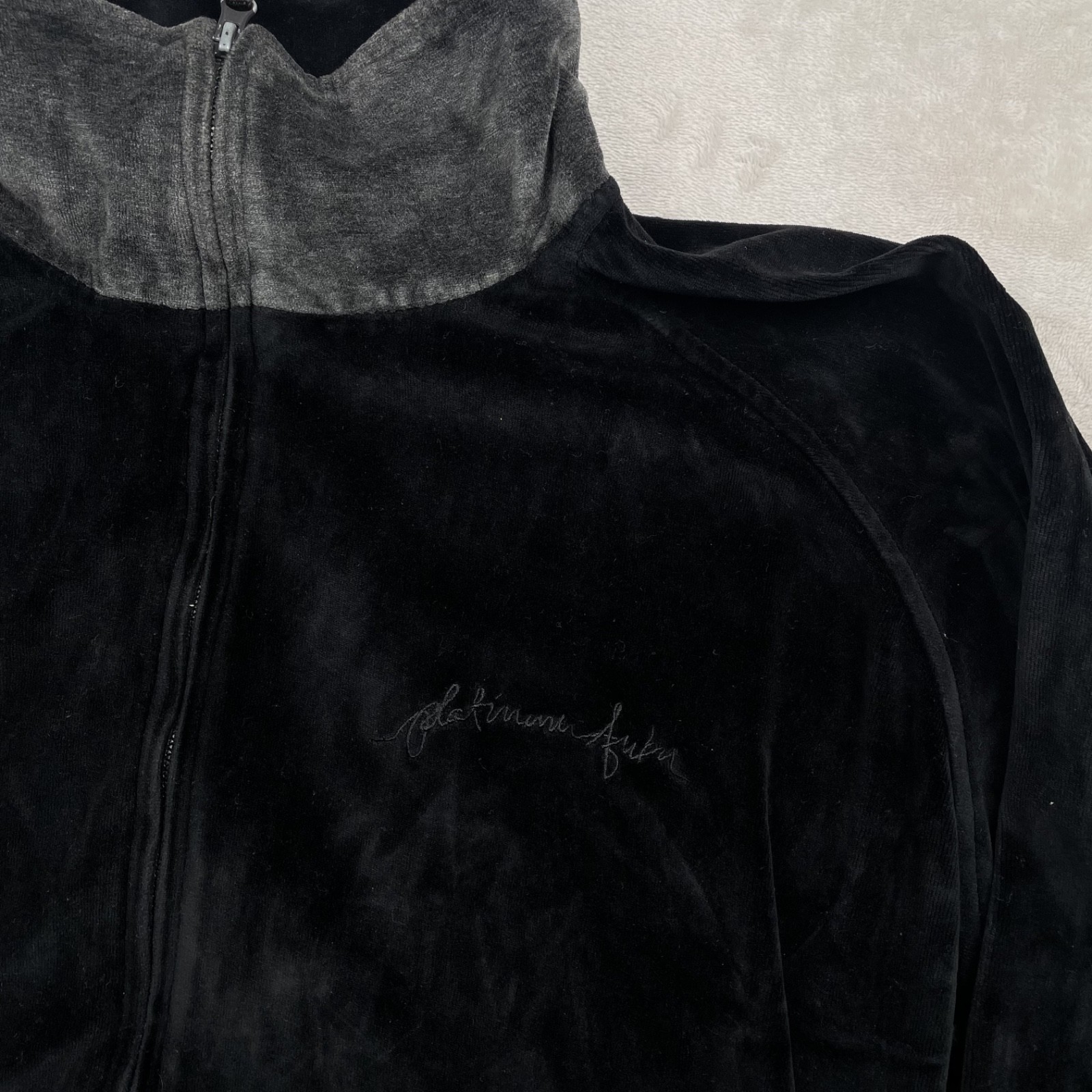 Vintage Platinum Fubu Jacket Mens Size Large Black Velour Zip Up Streetwear Y2K - second product detail image