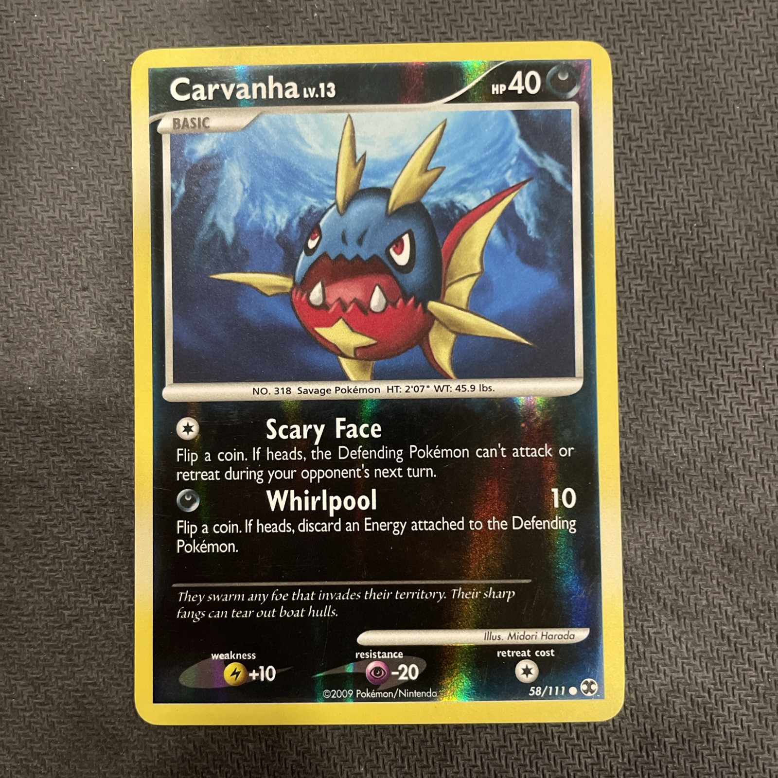 Carvanha 58/111 Reverse HOLO Pokemon Rising Rivals Common 2009 LP
