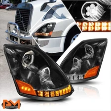 For 04-18 Volvo VN VNL LED DRL Dual Projector Headlight w/Sequential Turn Signal