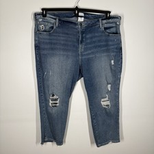 Lane Bryant Plus Sz 28 Distressed Flex Magic Waistband High-Rise Straight Jeans