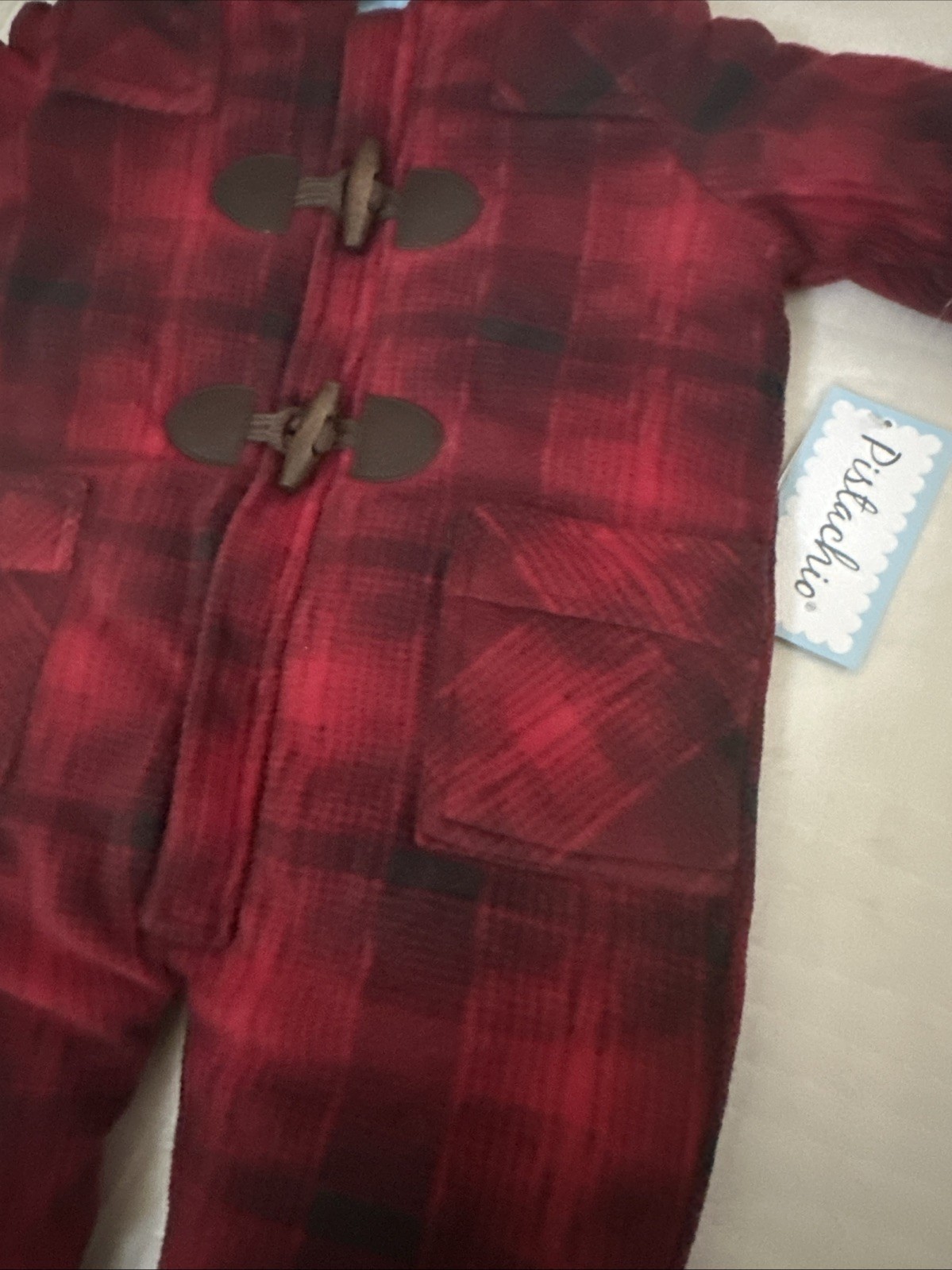 Snowsuit Infant 6/9 Mo Red Plaid PISTACHIO Fleece NWT