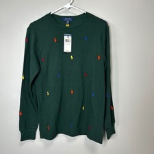 Polo Ralph Lauren Kids Green Multi Pony Embroidered Long Sleeve Shirt L14-16 NEW