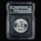 1963 Franklin 90% Silver Half Dollar Constitutional 50C ICG Uncirculated Details