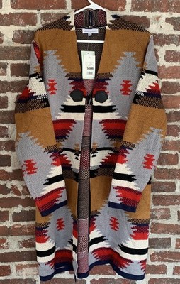 Keren Hart The Winter On The Tejas Aztec Cardigan size Large Red Black Brown
