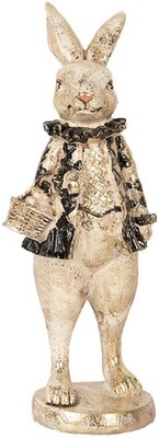 Clayre & Eef Deko-Kaninchen 9x10x24 cm Beige Schwarz Polyresin Tierfigur