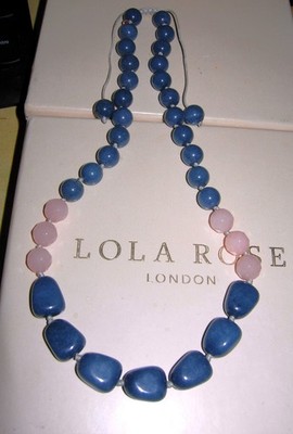 LOLA ROSE *SCHÖN* BLAU QUARZ ROSA PFIRSICH VERSTELLBAR HALSKETTE 18''-24'' NEU QVC