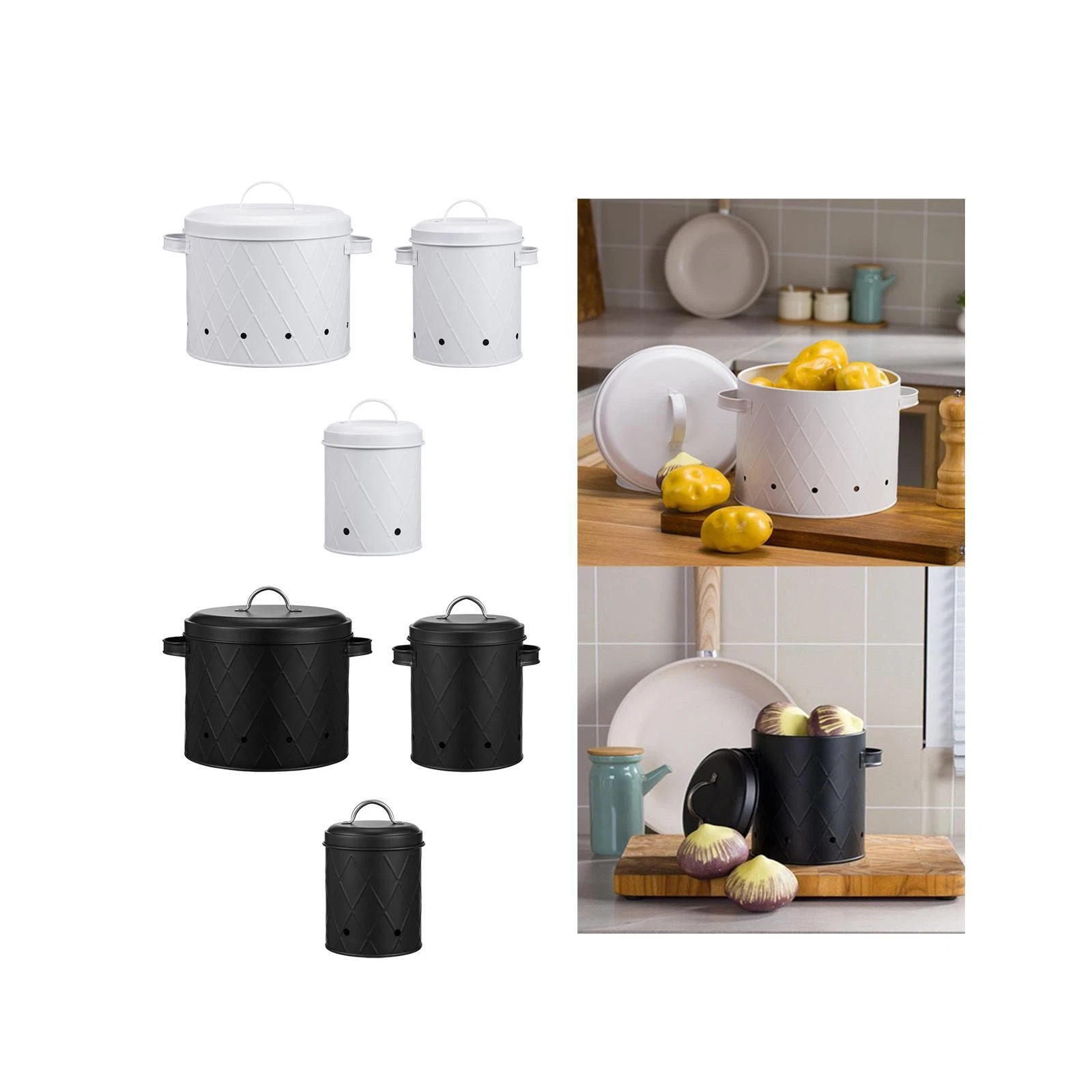 Onion Potato and Garlic Tin Vegetable Storage Tin with Handles Breathable Metal