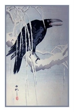 Asian Crow on Branch Ohara Shoson Koson Counted Cross Stitch Chart Graph Pattern