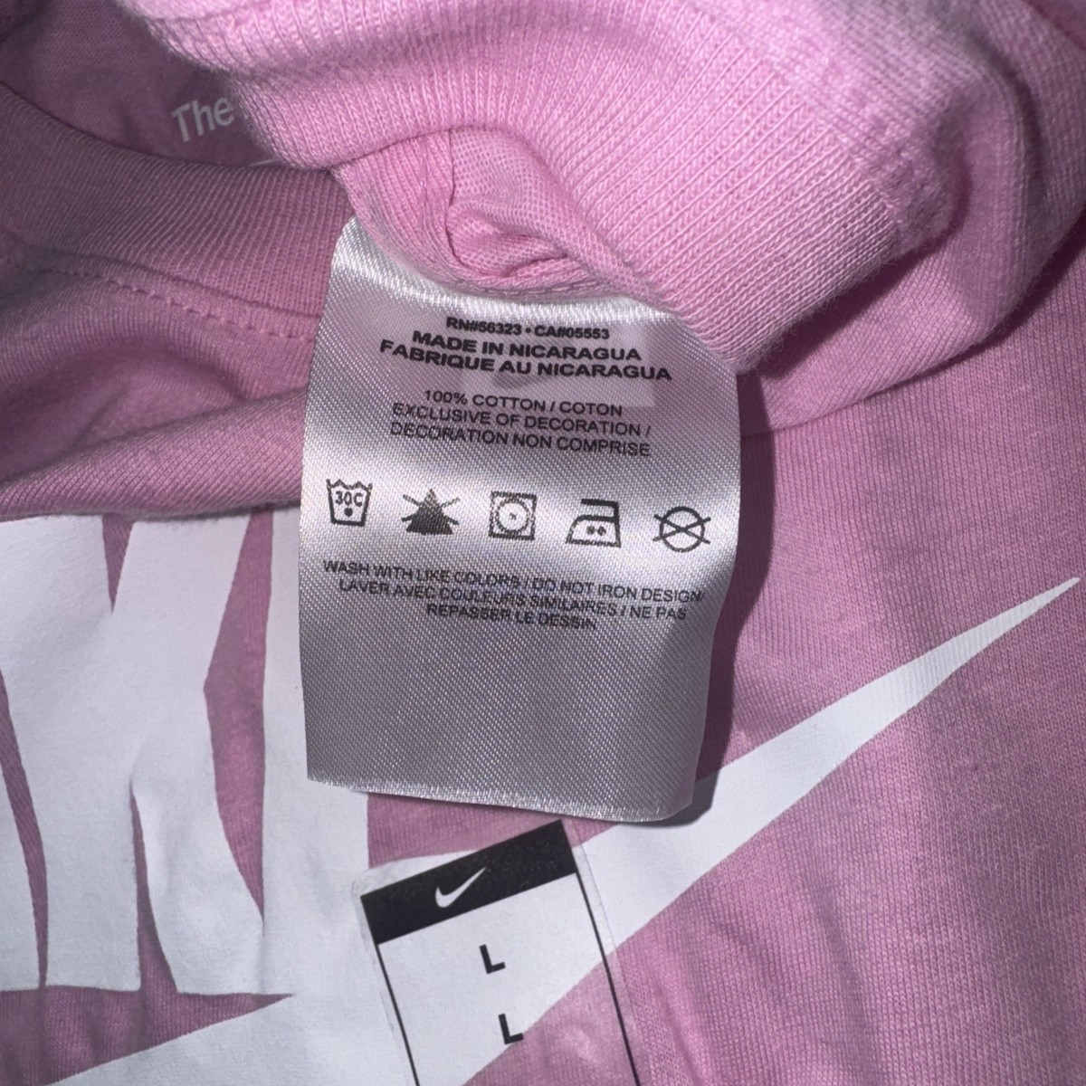 Nike Men's Logo Swoosh T-shirt Large Pink DX1985 612 100% Cotton
