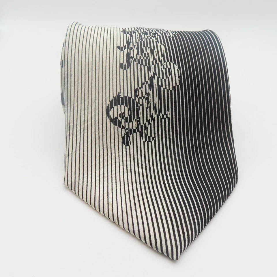 Corbata Farentino Ferre Seda Negro Blanco Rayas 3.75" Ancho 57" Largo Foto 2 de 4