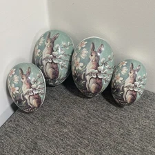 (4) Vtg. German Echt Erzgebirge Paper Mache Easter Rabbit Eggs Candy Container