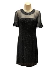 Night Way Collections Beaded Little Black Dress Silk Chiffon Sz 2