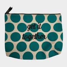 Thirty-One Teal Mod Dot Zipper Pouch "get it together" 