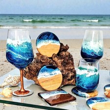 Wine lovers gifts. Tall timbler or Gin glass option blue ocean wave nautical 