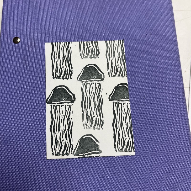 “Jellyfish” sea creature animal Original Art ACEO Linocut Mini Card