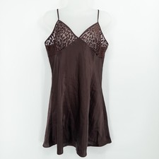 Y2K Brown Leopard Mesh Satin Slip Dress Large Nightie Lingerie Sheer Feminine