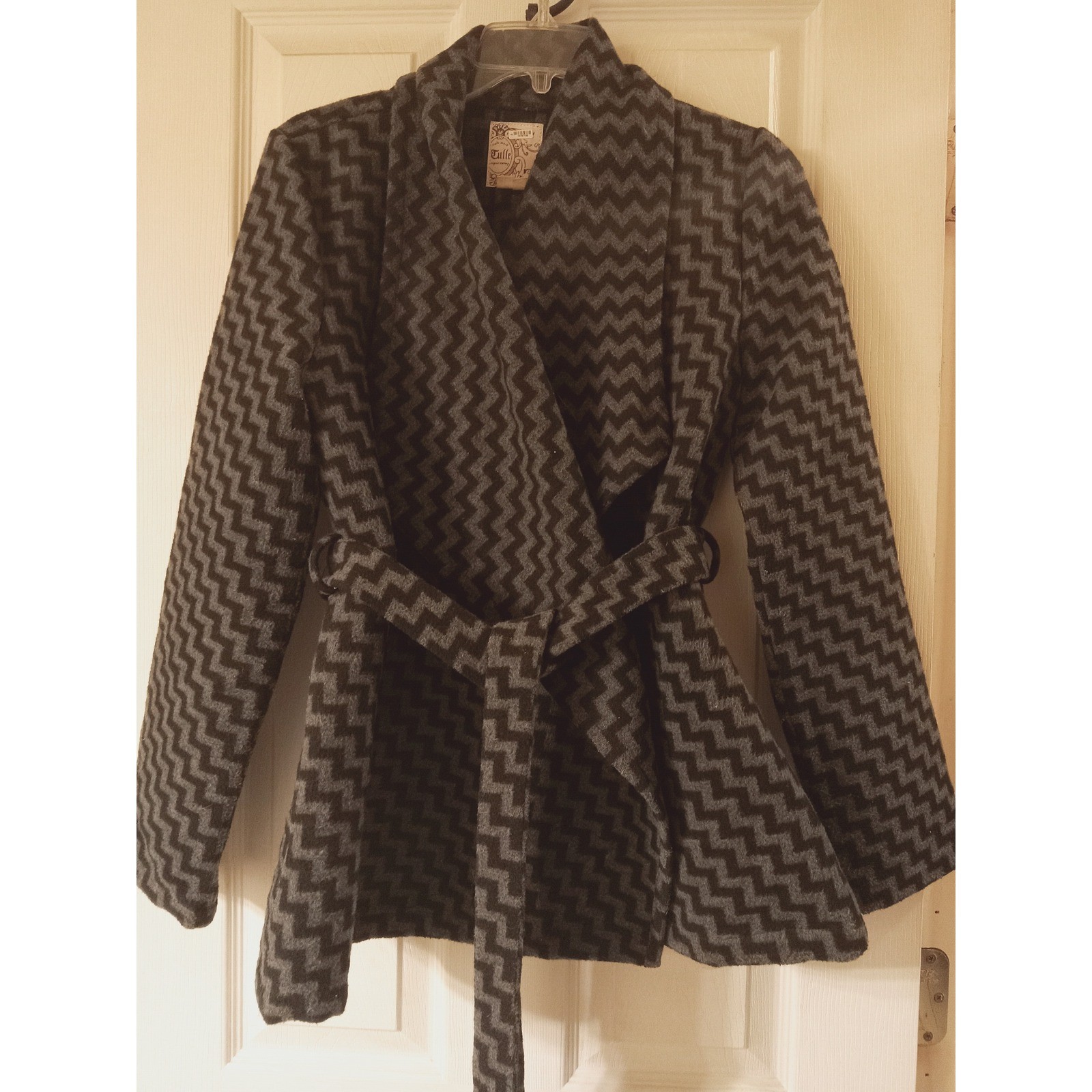Tulle Chevron Zigzag Pattern Belted Cardigan Jack… - image 2