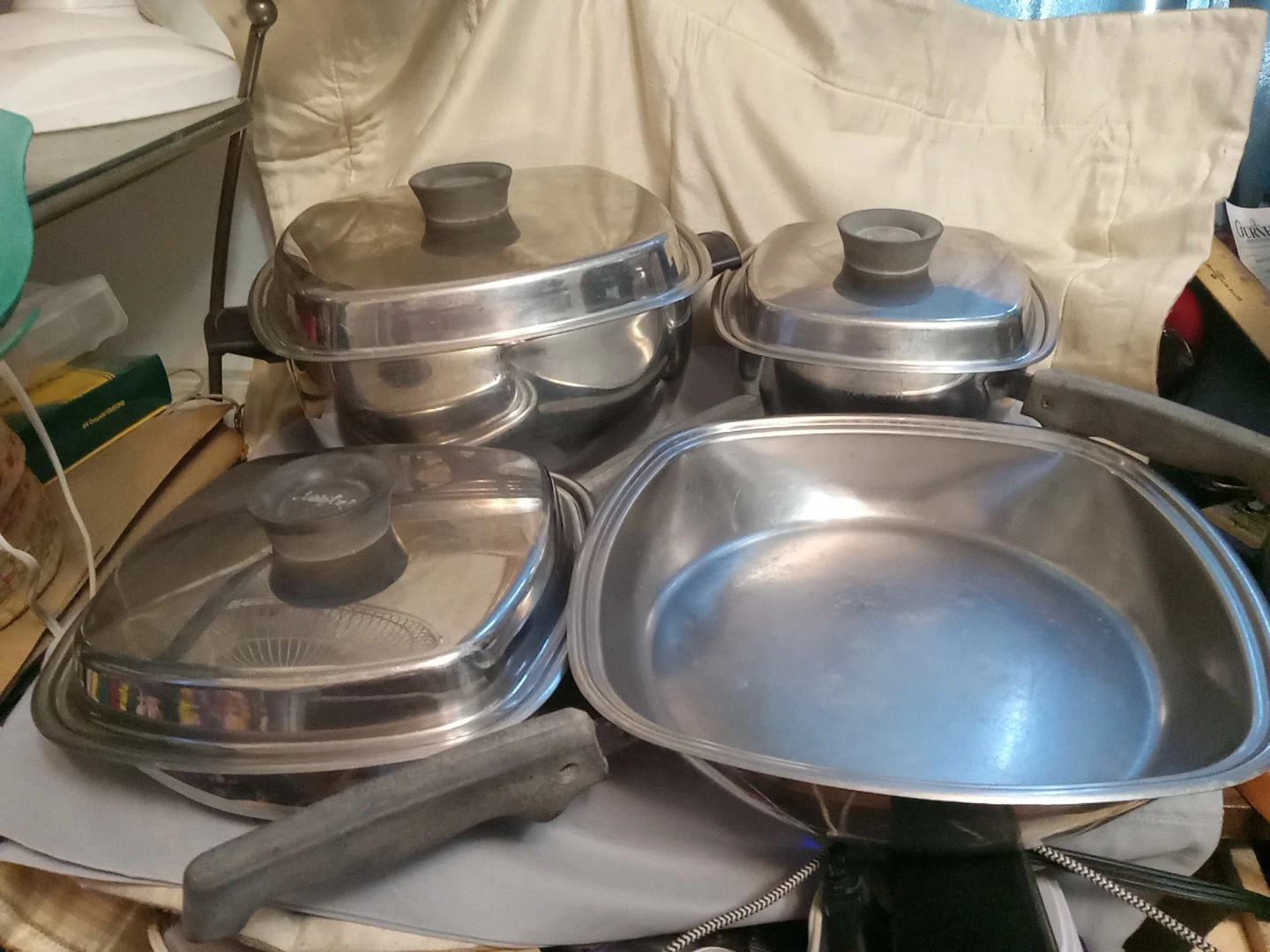 Vtg Aristo-Craft Lot Of 7 Piece Stainless Steel Square Shaped Cookware Set. AE