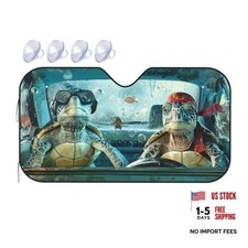 Funny Sea Turtle Car Windshield Sun Shade Blue 55"L x 30"W Cool Sea Turtle