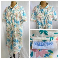 Vintage COLLECTIONS Mod Floral Duster Day House Dress Robe Snaps Rockabilly L