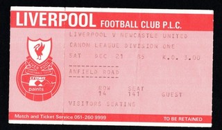 Liverpool v Newcastle United 1985 1986 Division One Ticket 21/12/1985