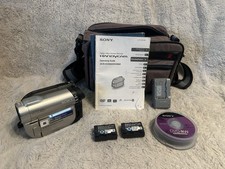 Sony Handycam Hybrid DCR-DVD650 Tested Works Batteries, Charger, Discs Case
