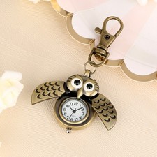 Vintage Style Cute Owl Quartz Pocket Watch White Arabic Dial with KeyChain