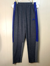 adidas Boys Gray/Blue 3-Stripe Track Pants Pull-On Elastic Waist 18/20