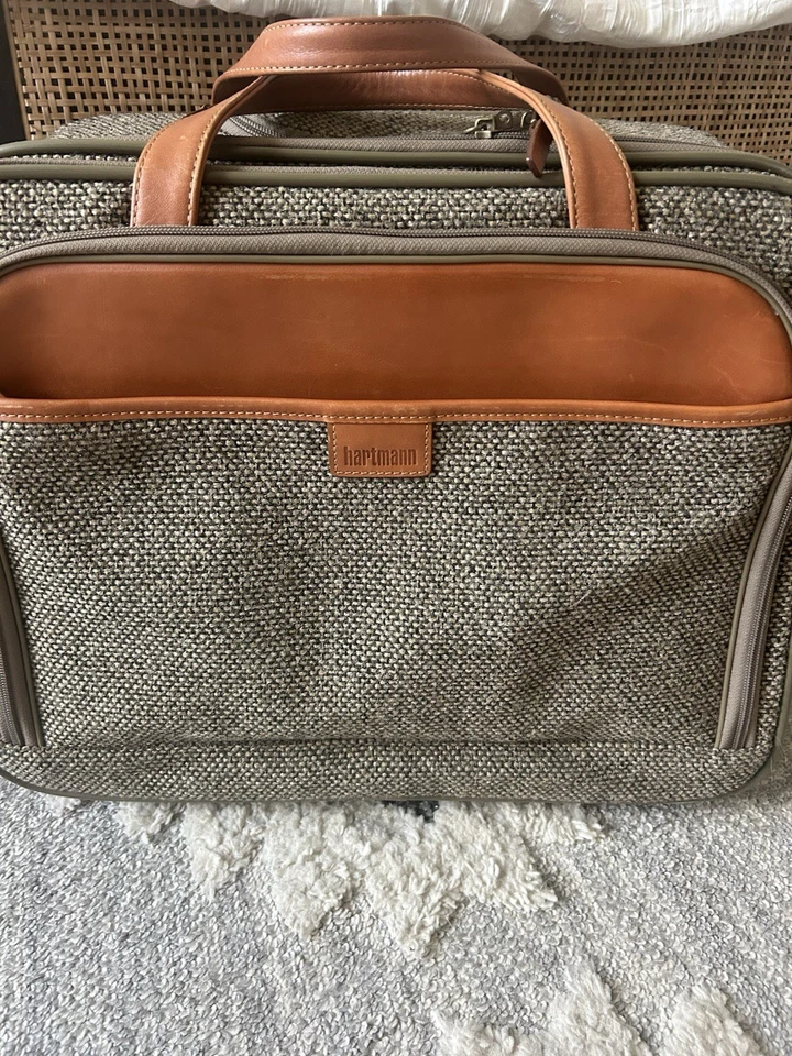 Vintage Hartmann Small Roller Bag Carry On Suitcase Luggage Tweed Leather 70s - Image 3 of 4
